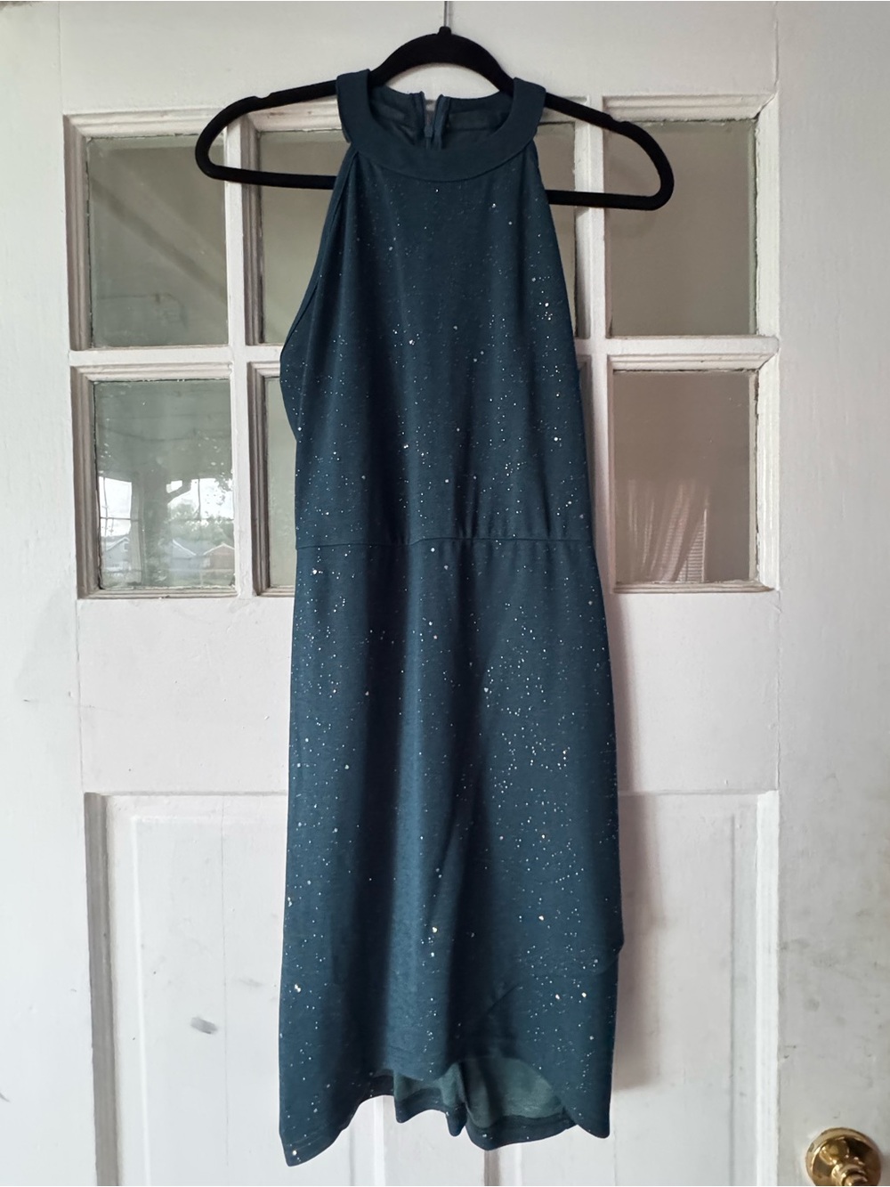 SHEIN Teal Halter High-Low Glitter Dress